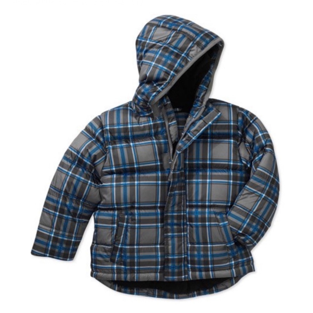 Healthtex Grey/Blue Stripes Print Baby Boy Bubble Hooded Winter Jacket
